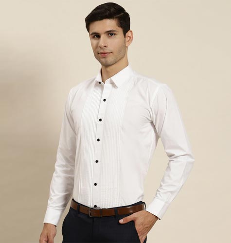 Men White Slim Fit Tuxedo Shirts